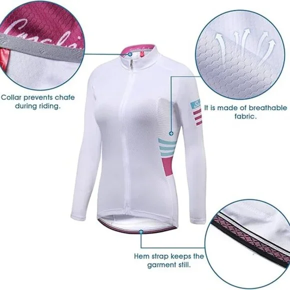 NWT Santic Olivia Women's S-2XL White Cycling Jersey Long Sleeve Full Zip, Rear - Picture 5 of 12